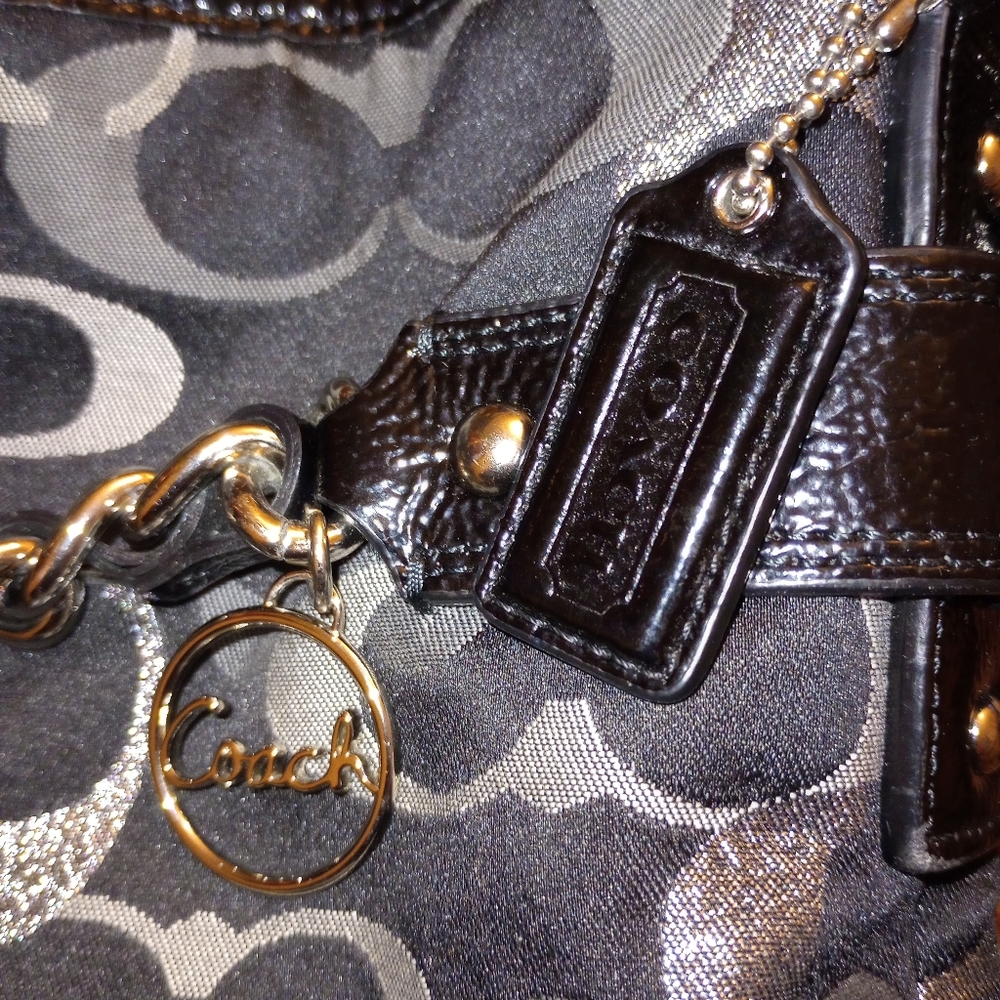 Authentic Coach NWOT black fabric, metallic silver lettering shoulder bag. - Picture 5 of 5